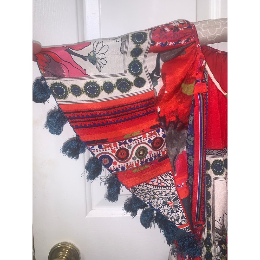 Vanessa Virginia Anthropologie Red Patchwork Floral Tassel Sleeve Boho Dress S - Picture 3 of 14